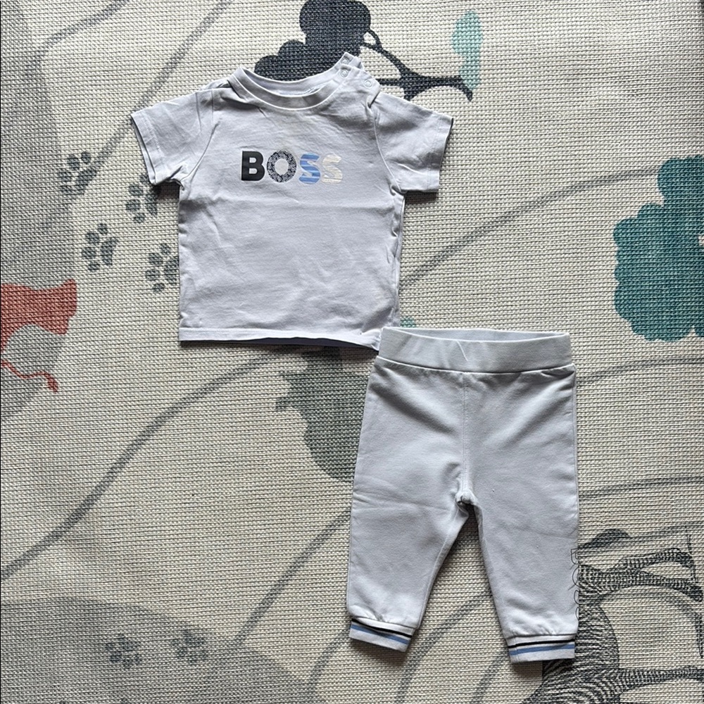 BOSS Kids lite blue T-Shirt and Pants Set